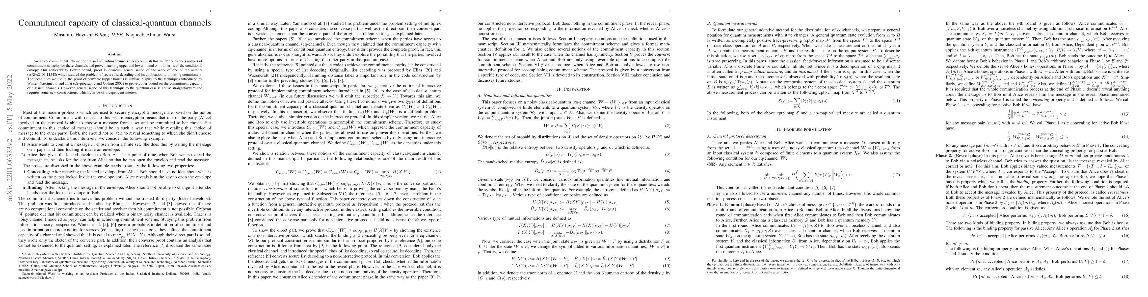 Thumbnail for Commitment capacity of classical-quantum channels