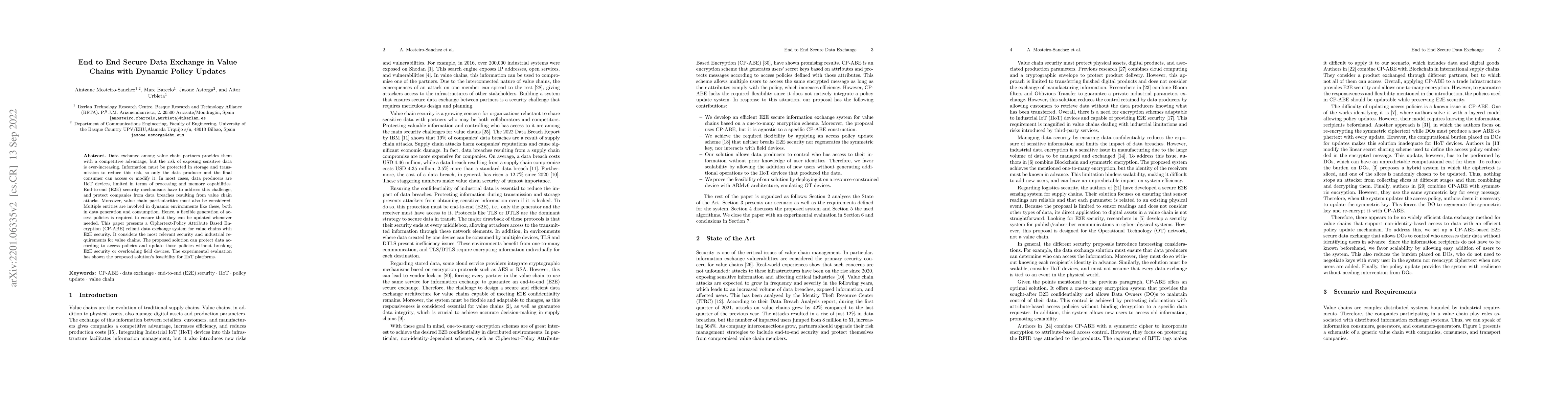 Thumbnail for End to End Secure Data Exchange in Value Chains with Dynamic Policy
  Updates