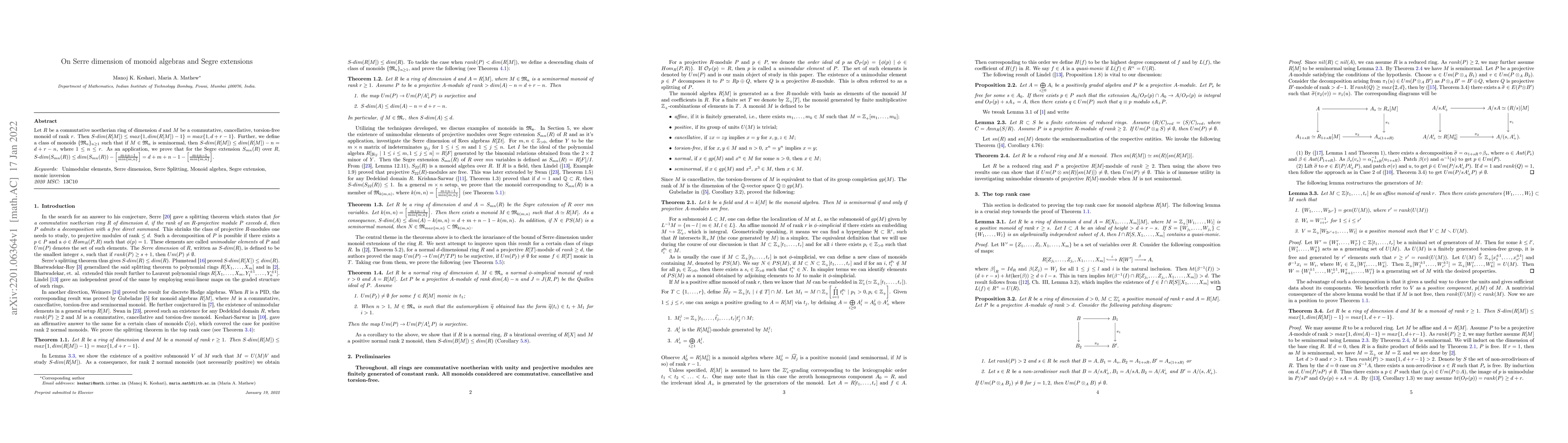 Thumbnail for On Serre dimension of monoid algebras and Segre extensions