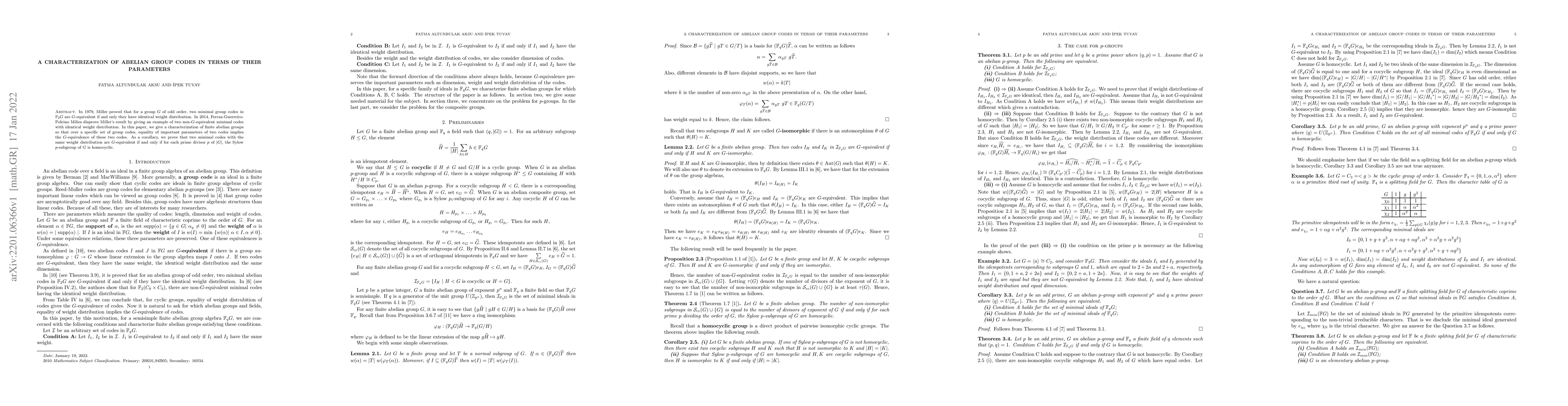 Thumbnail for A characterization of abelian group codes in terms of their parameters