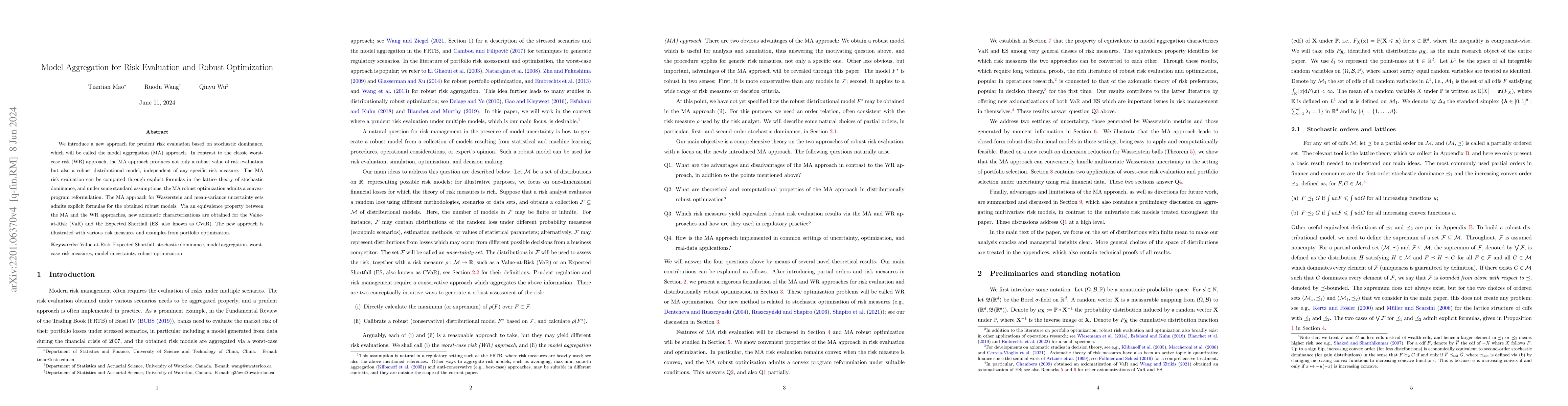Thumbnail for Model Aggregation for Risk Evaluation and Robust Optimization