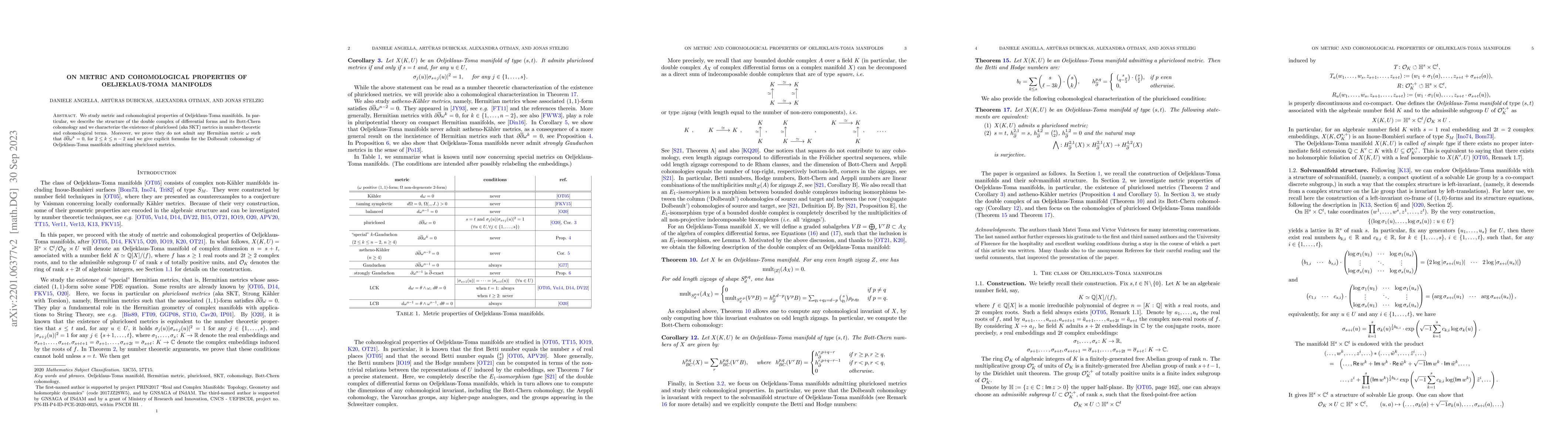 Thumbnail for On metric and cohomological properties of Oeljeklaus-Toma manifolds