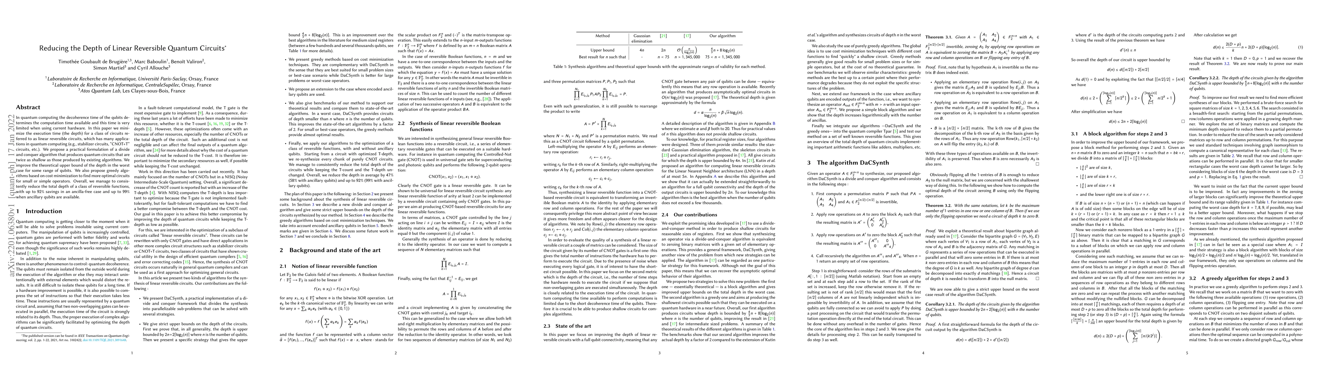Thumbnail for Reducing the Depth of Linear Reversible Quantum Circuits