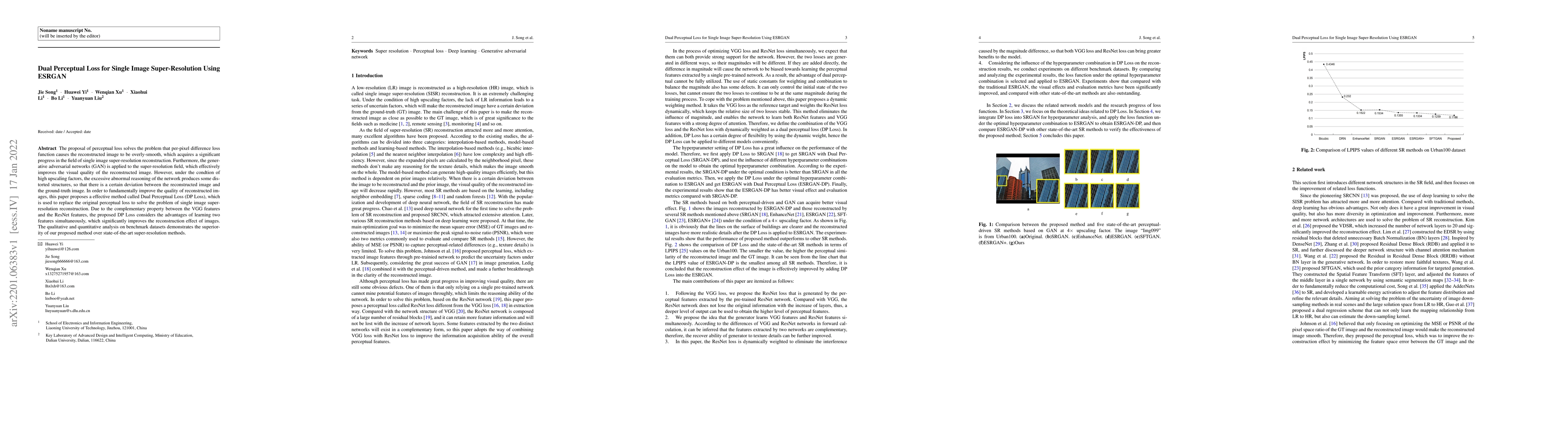 Thumbnail for Dual Perceptual Loss for Single Image Super-Resolution Using ESRGAN