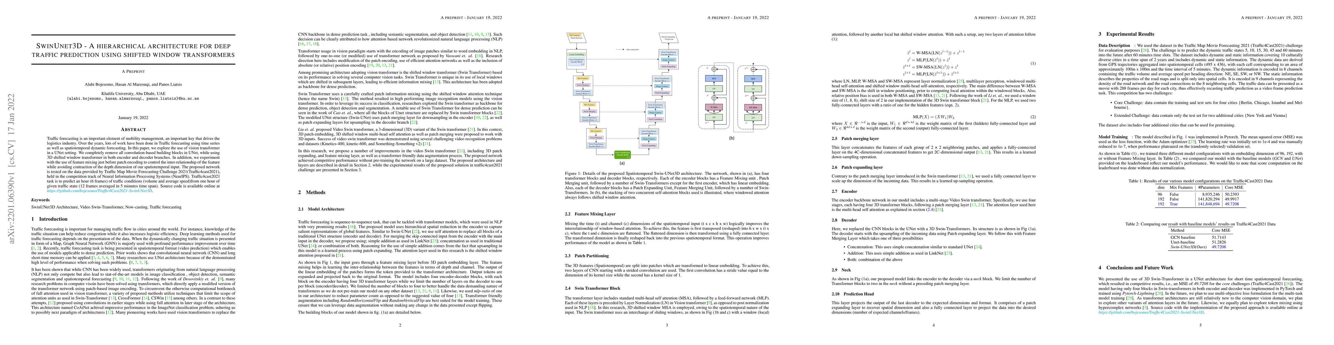 Thumbnail for SwinUNet3D -- A Hierarchical Architecture for Deep Traffic Prediction
  using Shifted Window Transformers