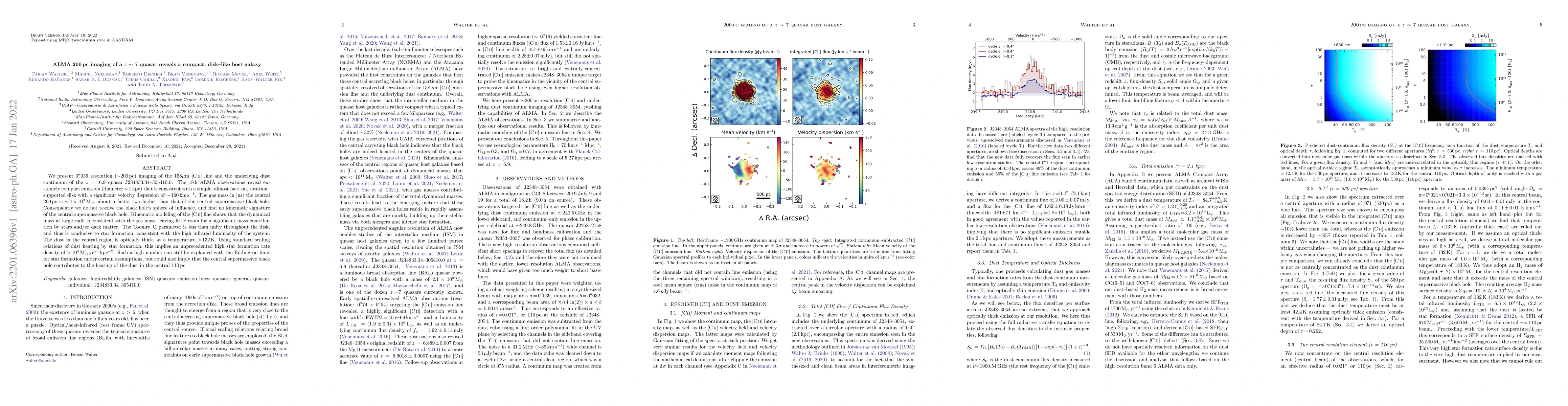 Thumbnail for ALMA 200 pc imaging of a z~7 quasar reveals a compact, disk-like host
  galaxy