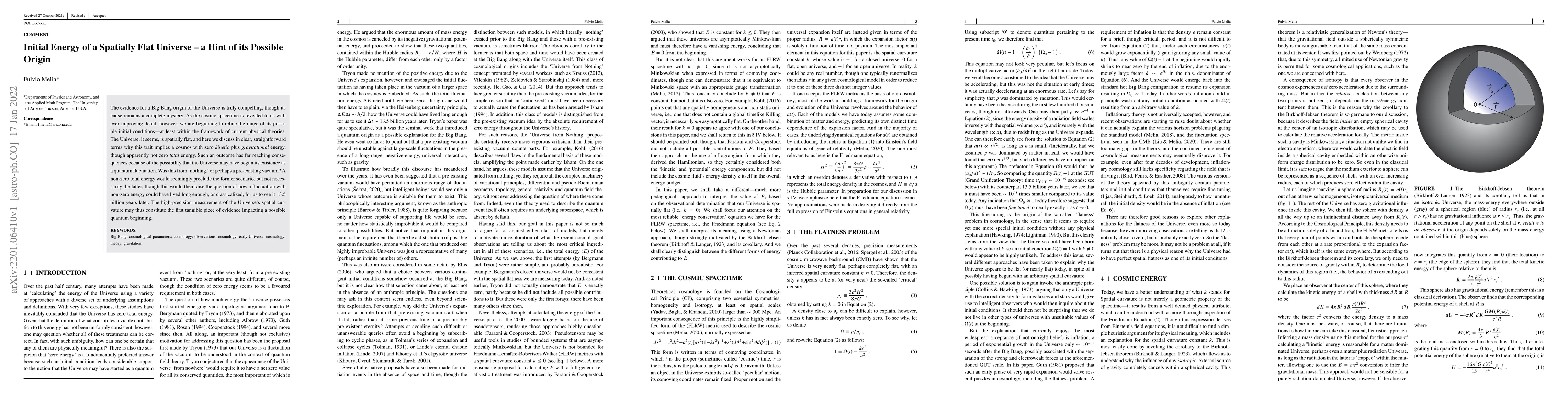 Thumbnail for Initial Energy of a Spatially Flat Universe -- a Hint of its Possible
  Origin