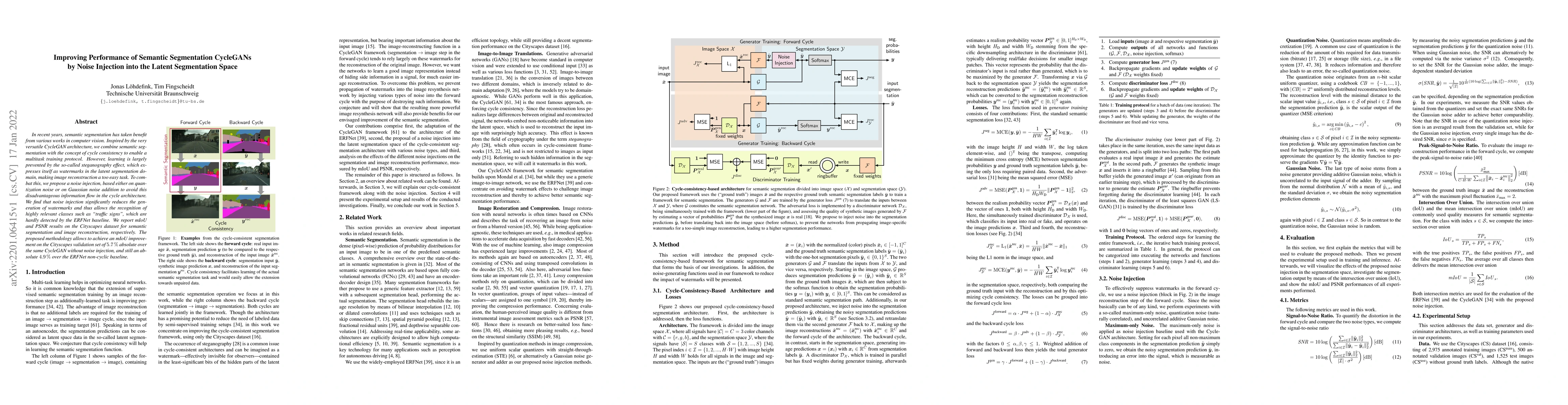 Thumbnail for Improving Performance of Semantic Segmentation CycleGANs by Noise
  Injection into the Latent Segmentation Space