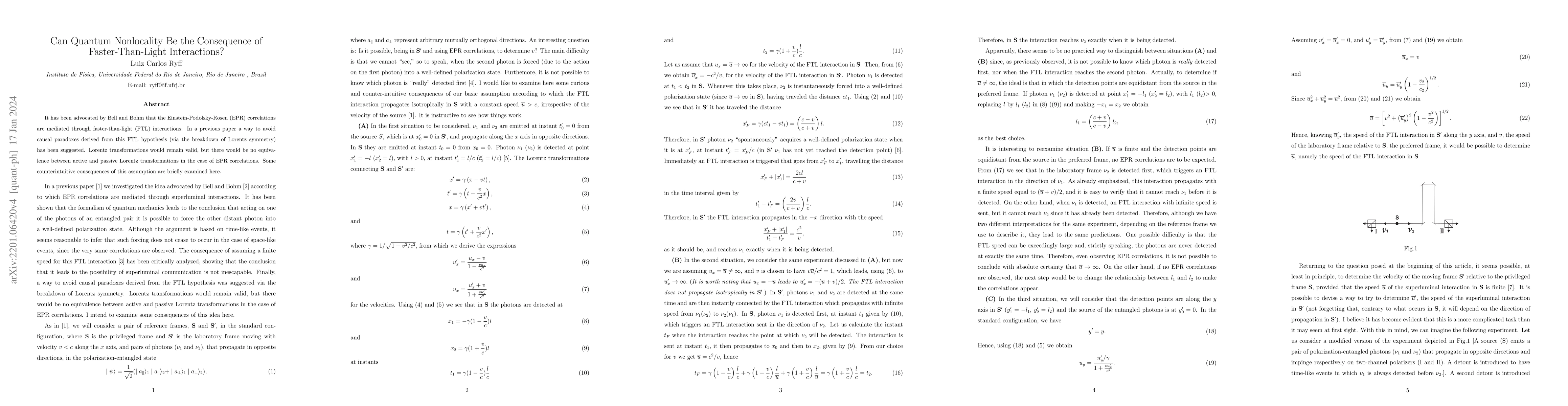 Thumbnail for Can Quantum Nonlocality be the Consequence of Faster-Than-Light
  Interactions?
