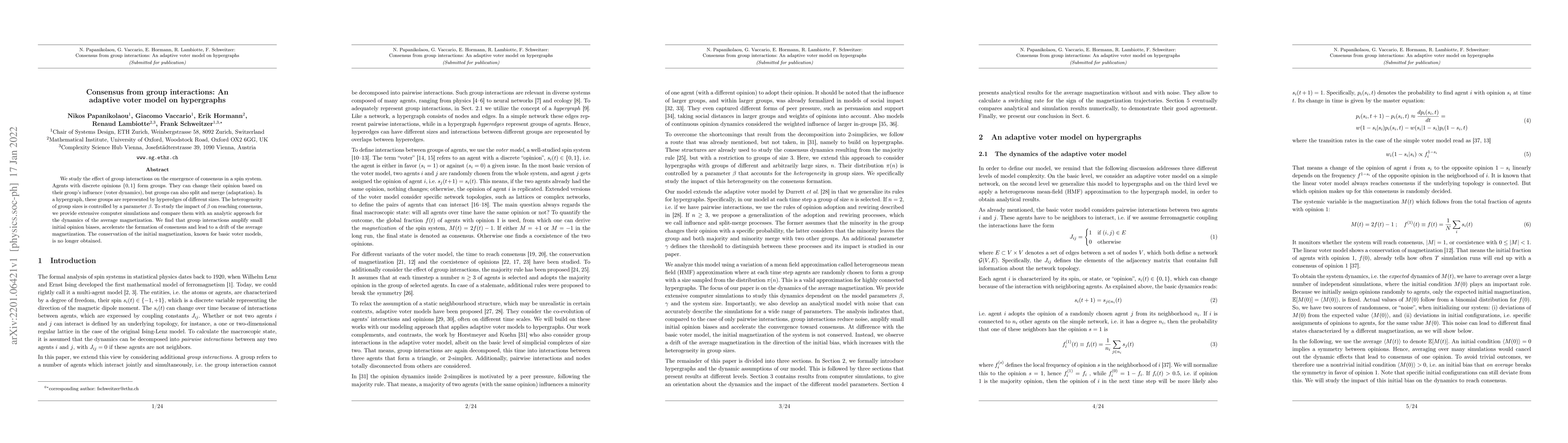 Thumbnail for Consensus from group interactions: An adaptive voter model on
  hypergraphs