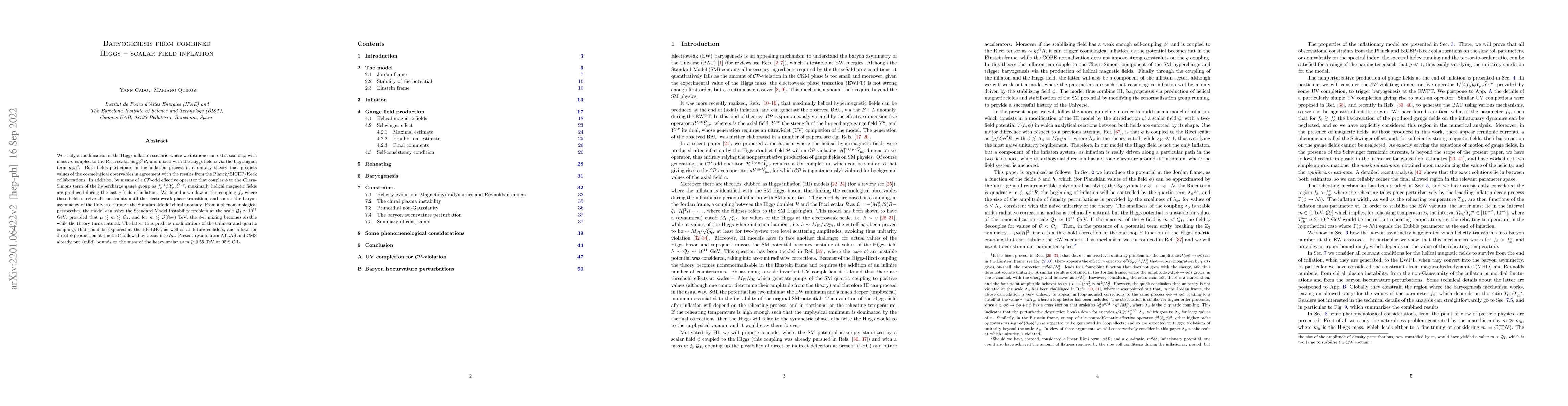 Thumbnail for Baryogenesis from combined Higgs - scalar field inflation