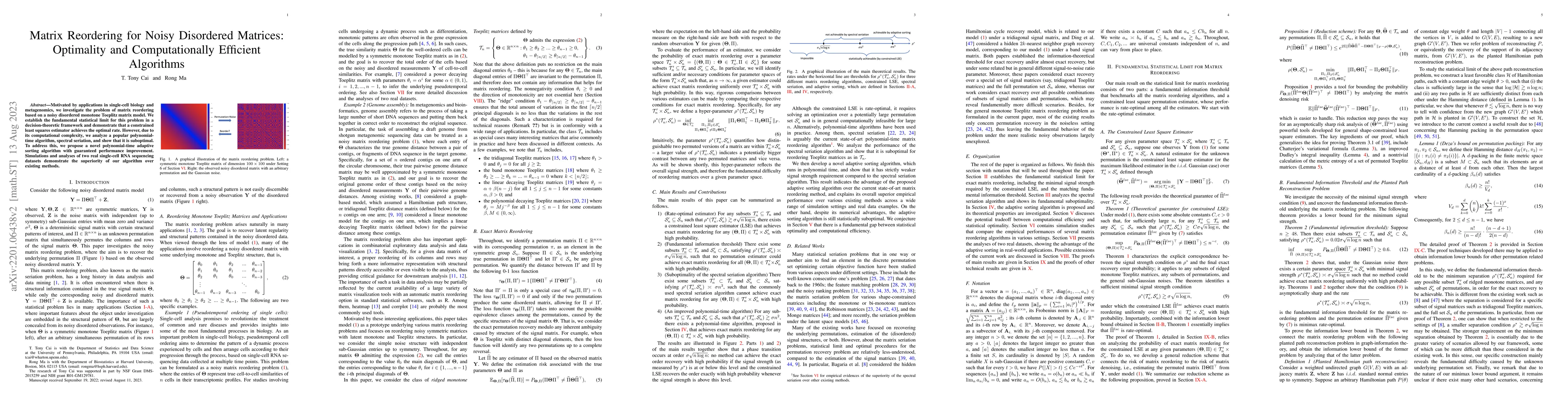 Thumbnail for Matrix Reordering for Noisy Disordered Matrices: Optimality and
  Computationally Efficient Algorithms