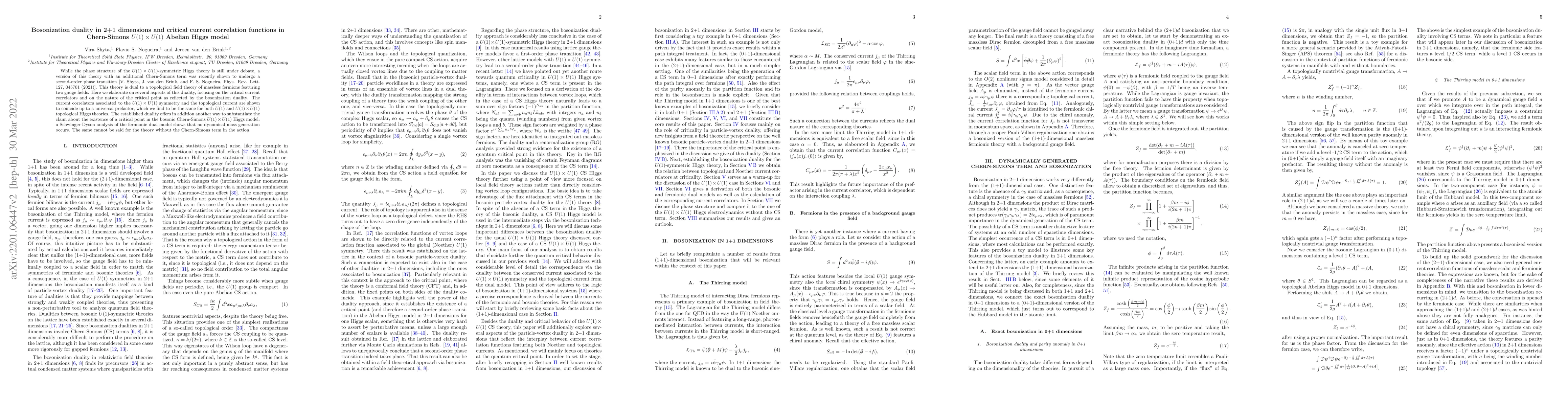 Thumbnail for Bosonization duality in 2+1 dimensions and critical current correlation
  functions in Chern-Simons $U(1)\times U(1)$ Abelian Higgs model