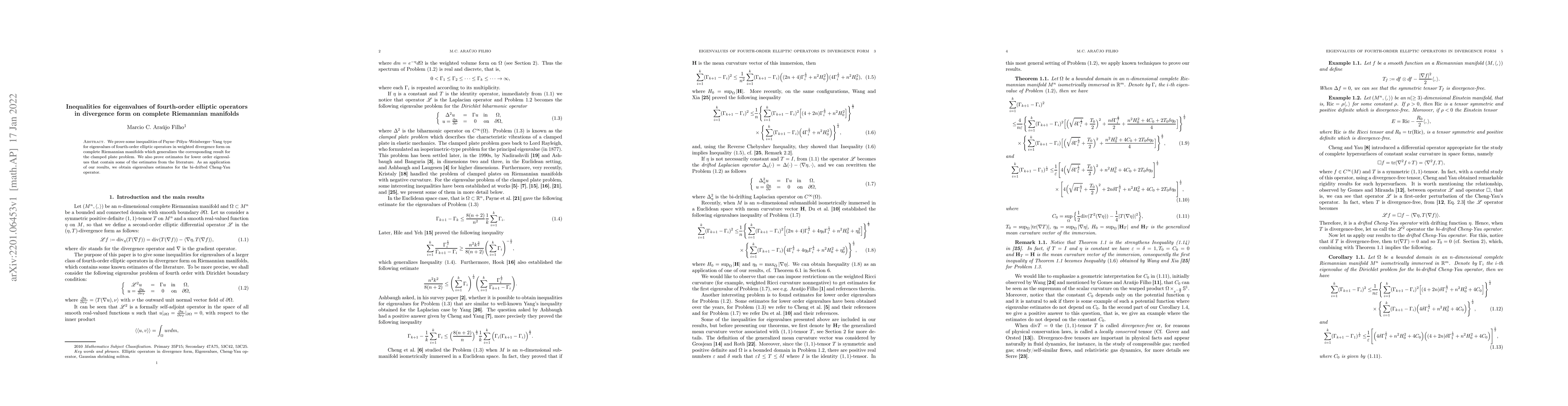 Thumbnail for Inequalities for eigenvalues of fourth-order elliptic operators in
  divergence form on complete Riemannian manifolds
