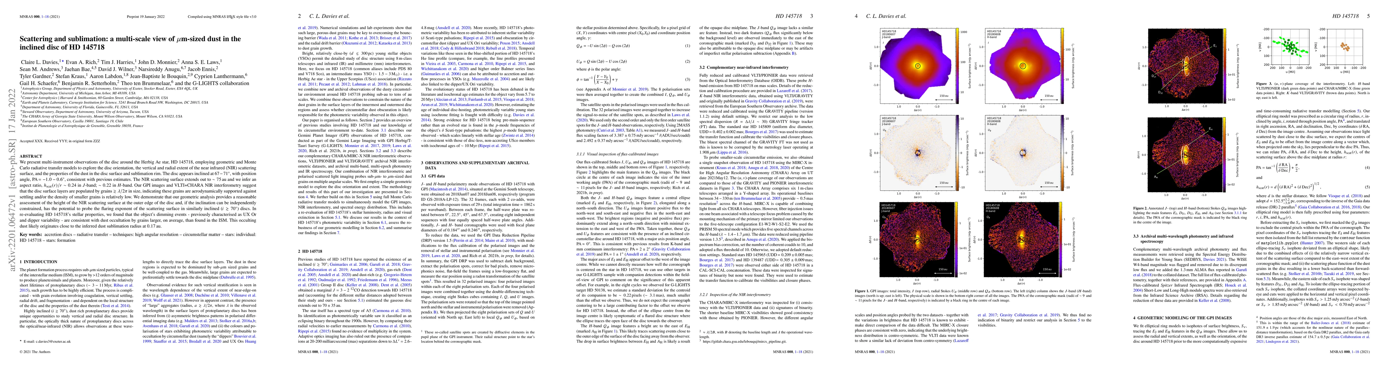 Thumbnail for Scattering and sublimation: a multi-scale view of $\mu$m-sized dust in
  the inclined disc of HD 145718