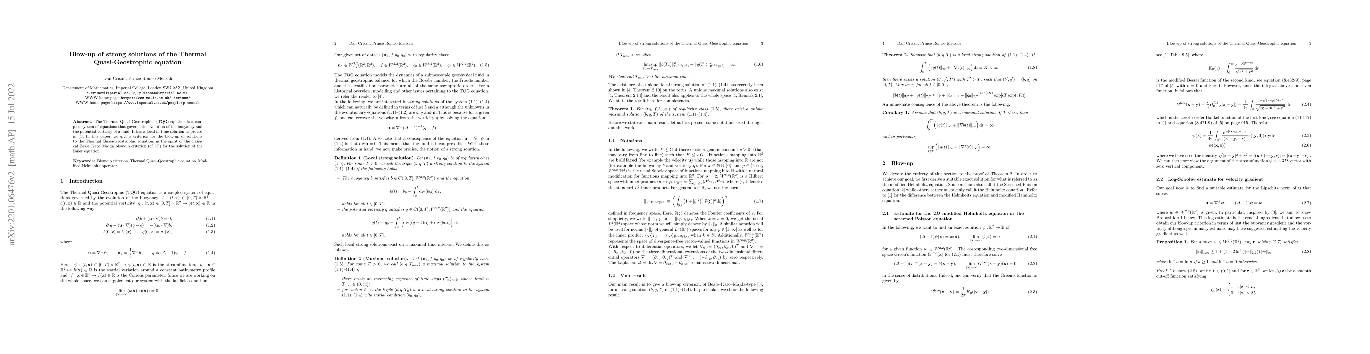 Thumbnail for Blow-up of strong solutions of the Thermal Quasi-Geostrophic equation