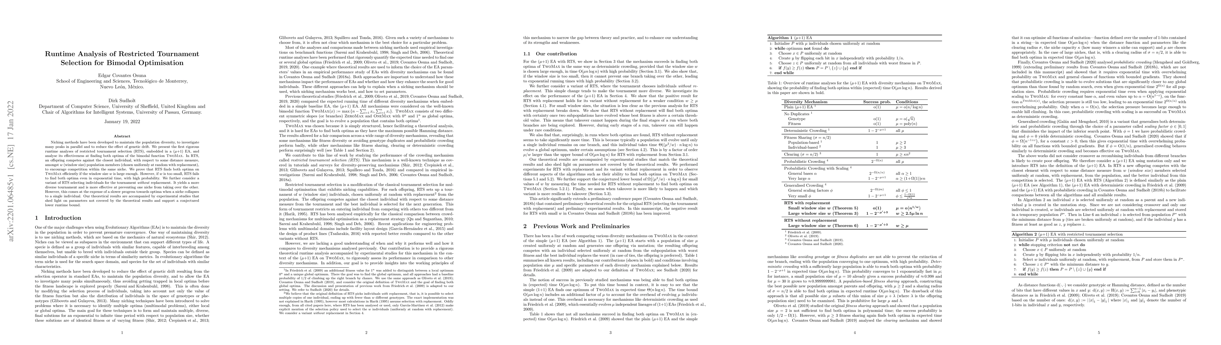 Thumbnail for Runtime Analysis of Restricted Tournament Selection for Bimodal
  Optimisation
