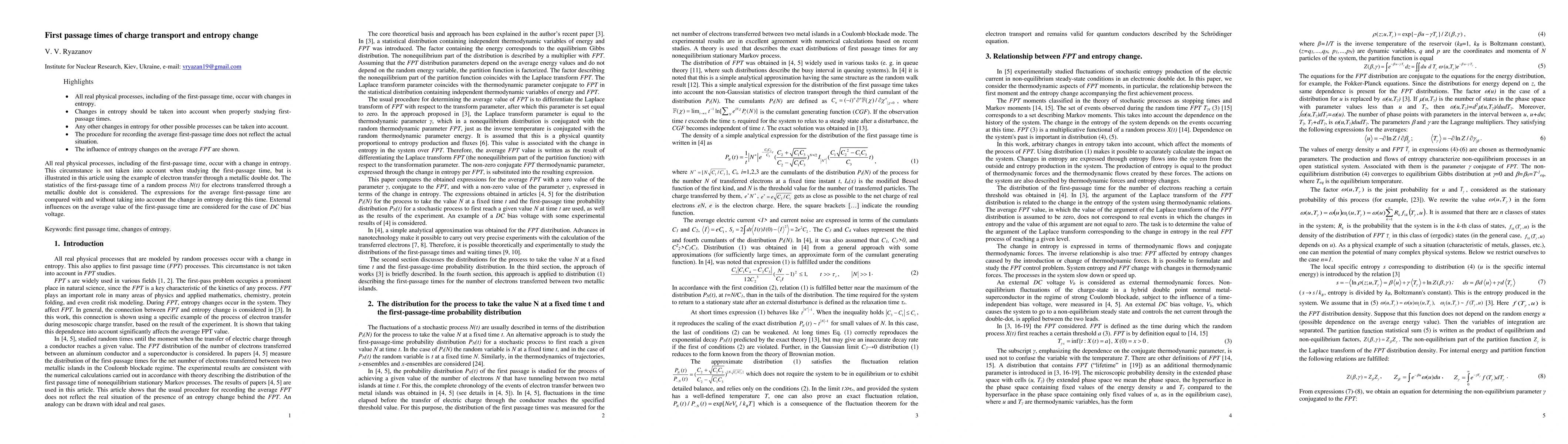 Thumbnail for First passage times of charge transport and entropy change