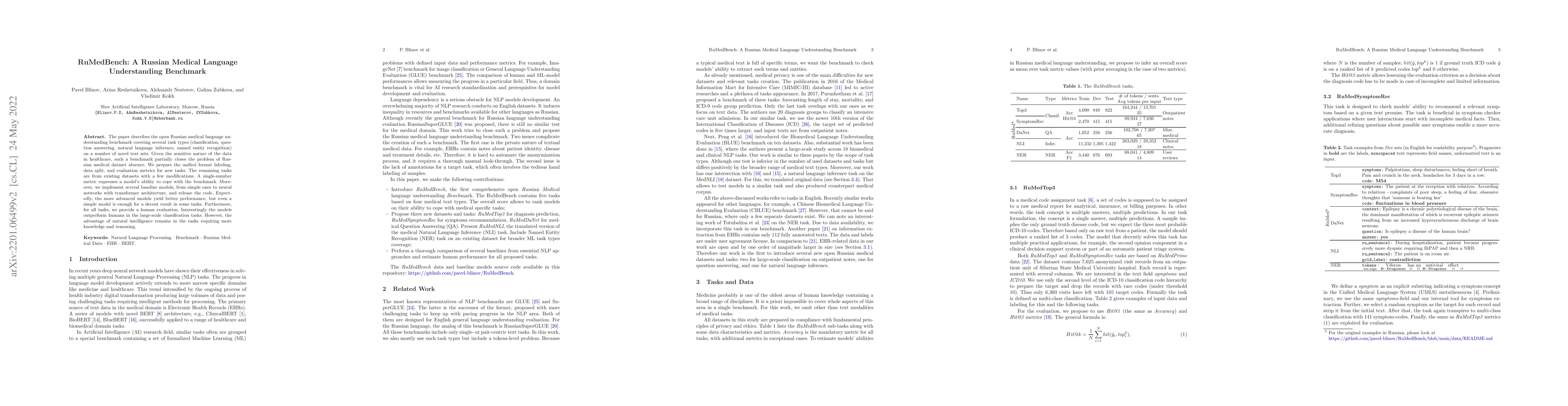 Thumbnail for RuMedBench: A Russian Medical Language Understanding Benchmark
