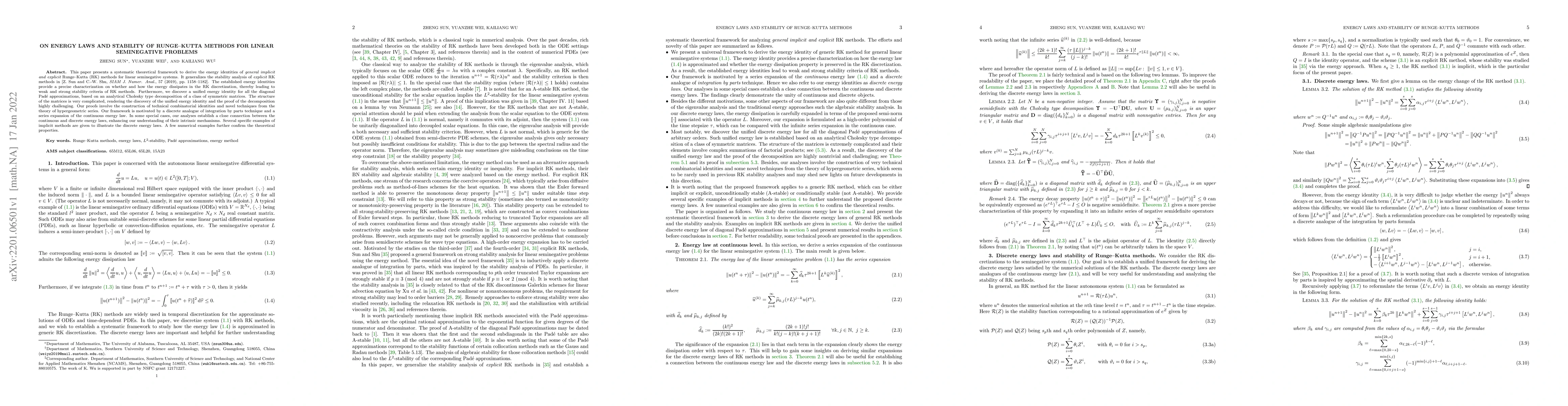 Thumbnail for On Energy Laws and Stability of Runge--Kutta Methods for Linear
  Seminegative Problems
