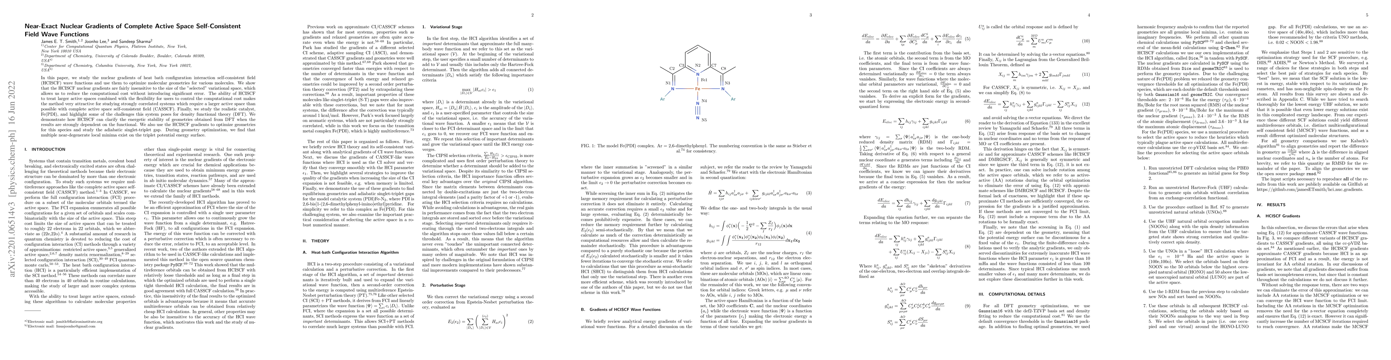 Thumbnail for Near-Exact Nuclear Gradients of Complete Active Space Self-Consistent
  Field Wave Functions