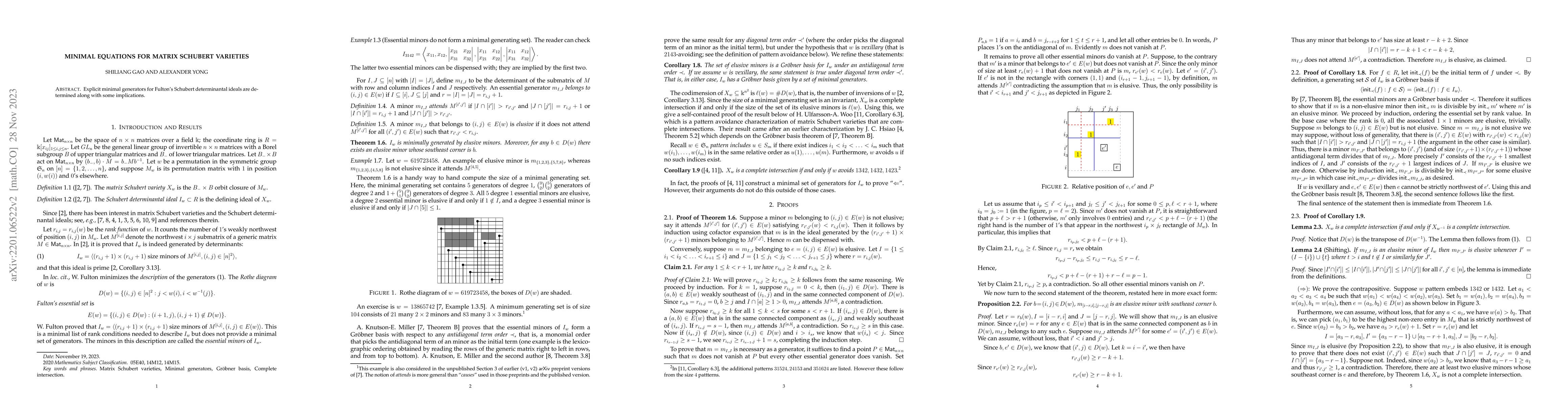 Thumbnail for Minimal equations for matrix Schubert varieties