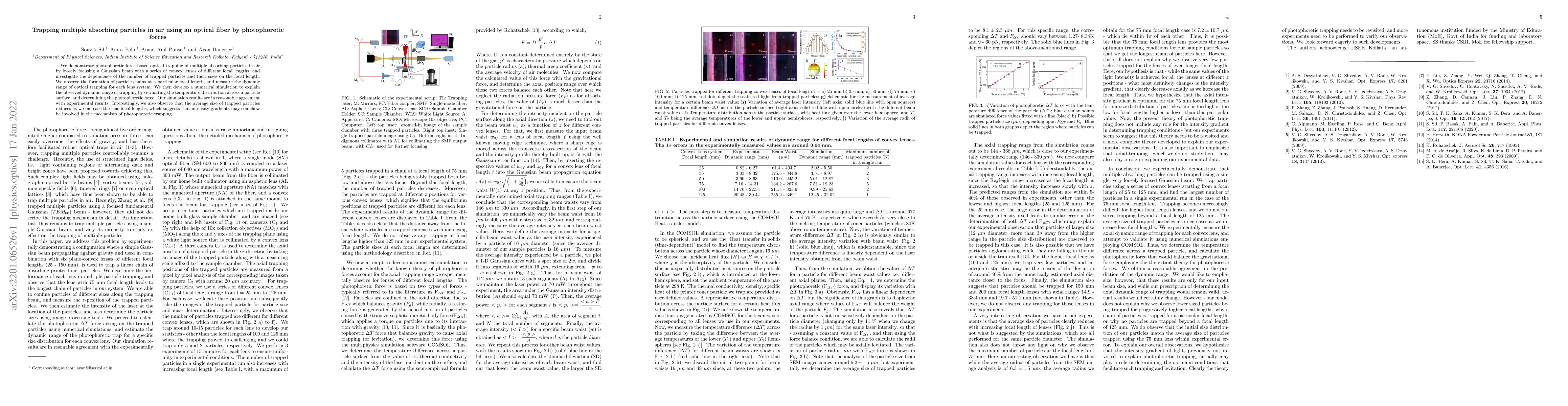 Thumbnail for Trapping multiple absorbing particles in air using an optical fiber by
  photophoretic forces