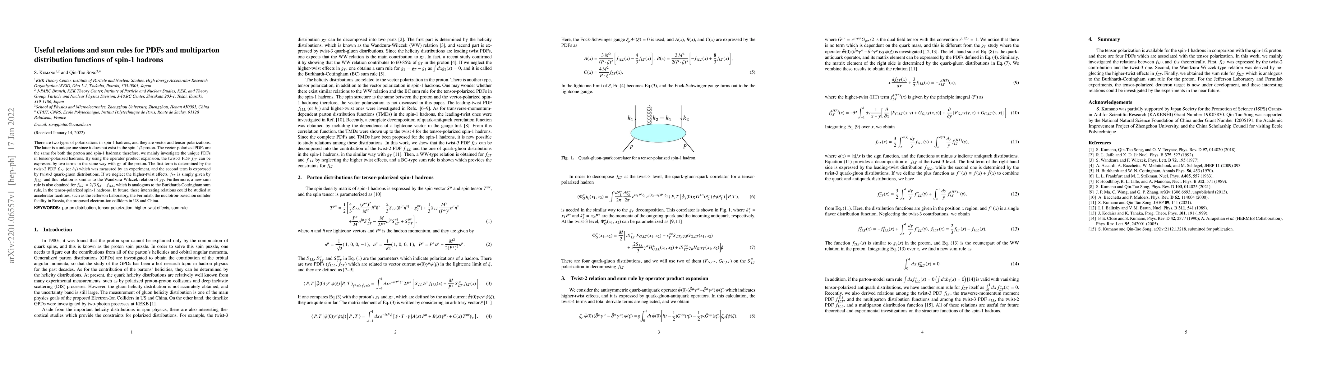 Thumbnail for Useful relations and sum rules for PDFs and multiparton distribution
  functions of spin-1 hadrons
