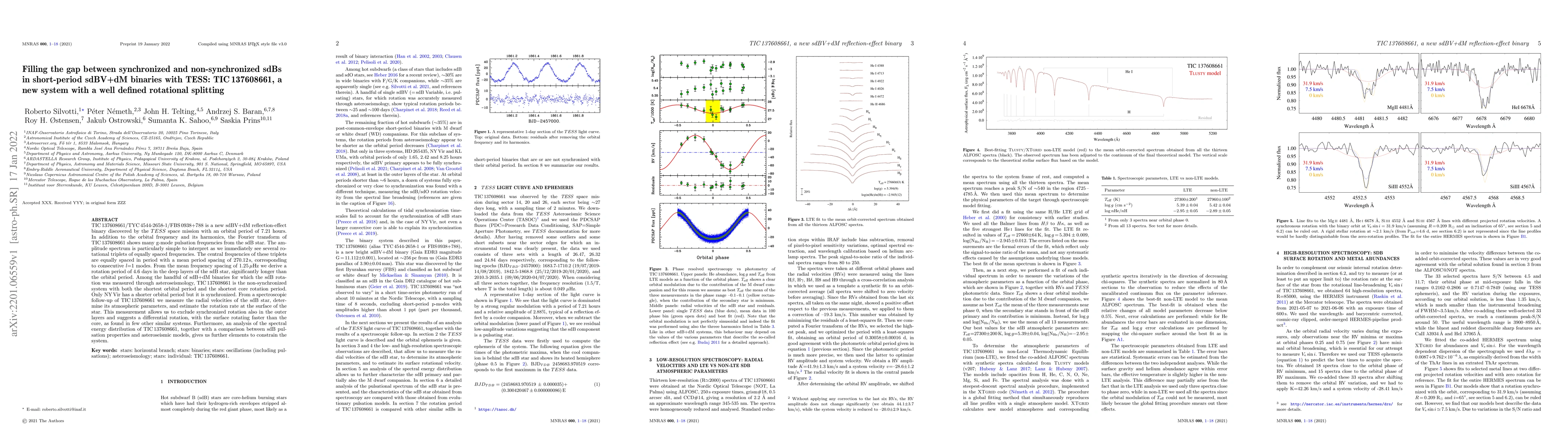 Thumbnail for Filling the gap between synchronized and non-synchronized sdBs in
  short-period sdBV+dM binaries with TESS: TIC 137608661, a new system with a
  well defined rotational splitting