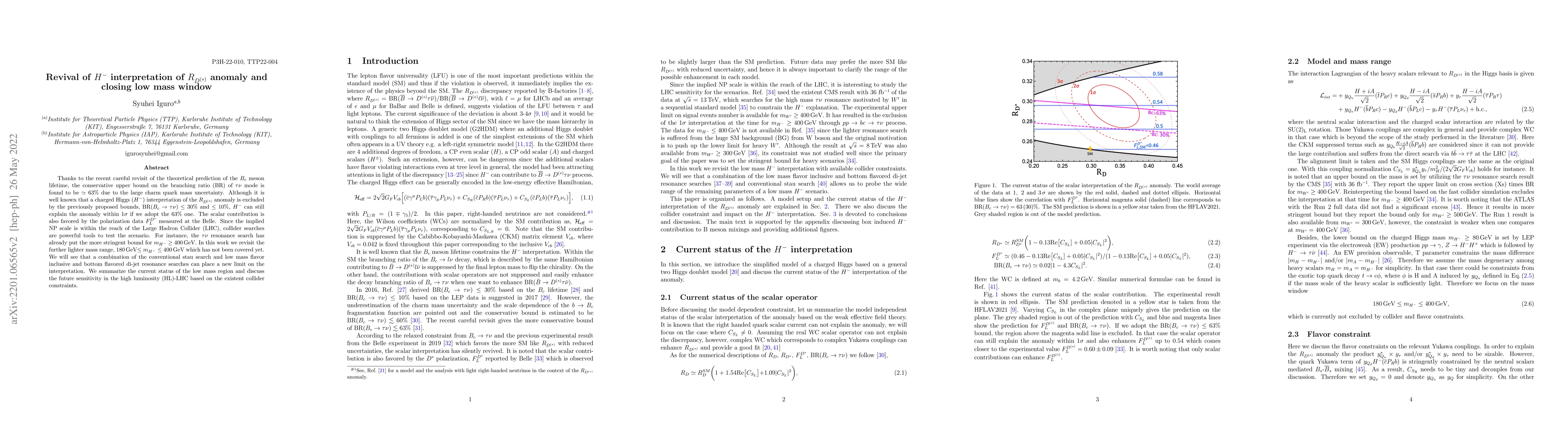 Thumbnail for Revival of $H^-$ interpretation of $R_{D^{(*)}}$ anomaly and closing low
  mass window