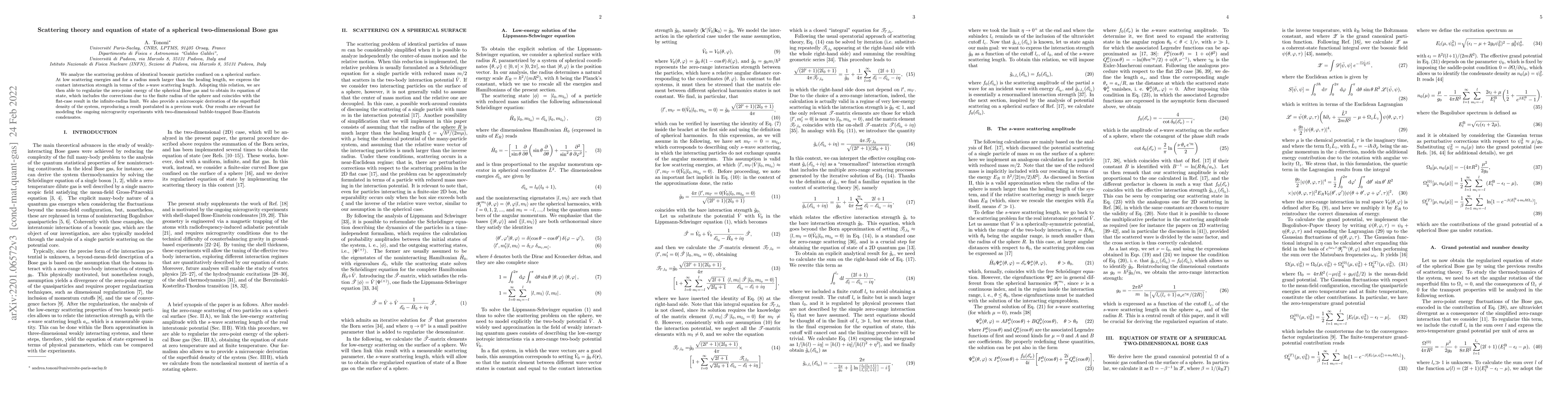 Thumbnail for Scattering theory and equation of state of a spherical two-dimensional
  Bose gas