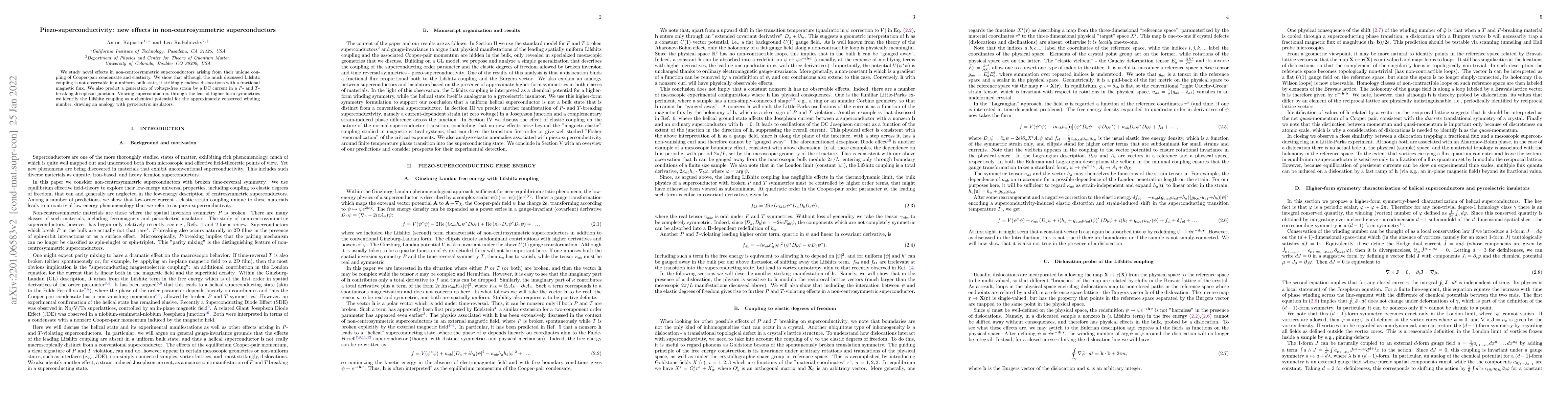 Thumbnail for Piezo-superconductivity: new effects in non-centrosymmetric
  superconductors