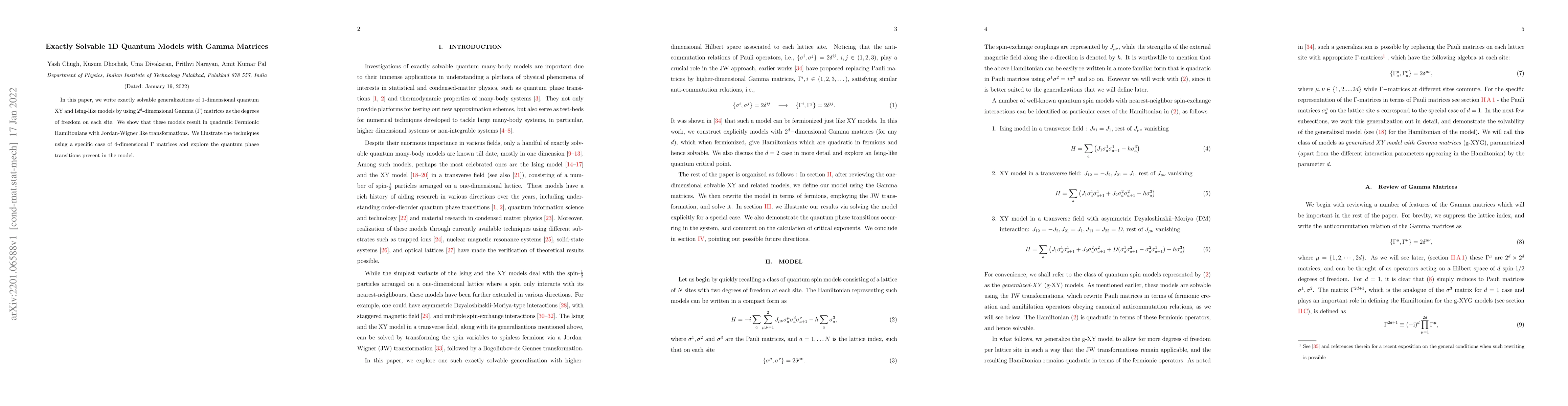 Thumbnail for Exactly Solvable 1D Quantum Models with Gamma Matrices