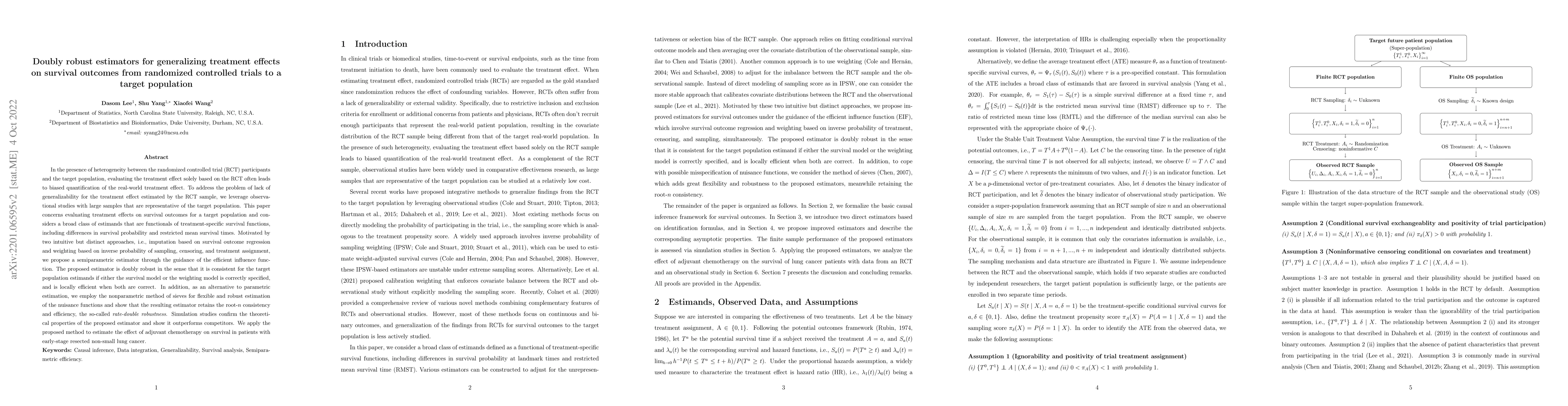 Thumbnail for Doubly robust estimators for generalizing treatment effects on survival
  outcomes from randomized controlled trials to a target population