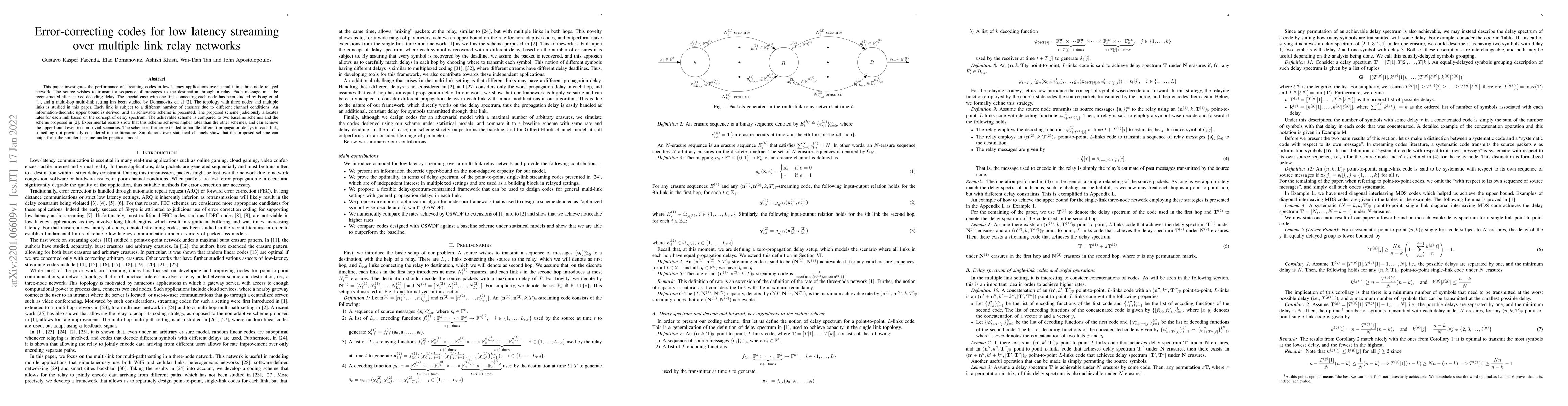 Thumbnail for Error-correcting codes for low latency streaming over multiple link
  relay networks