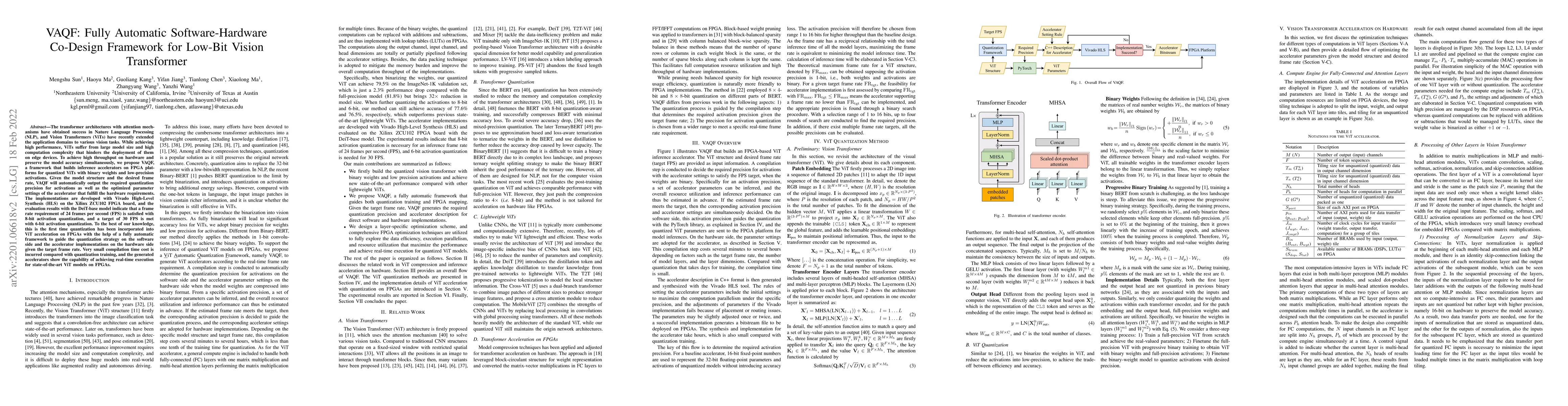 Thumbnail for VAQF: Fully Automatic Software-Hardware Co-Design Framework for Low-Bit
  Vision Transformer