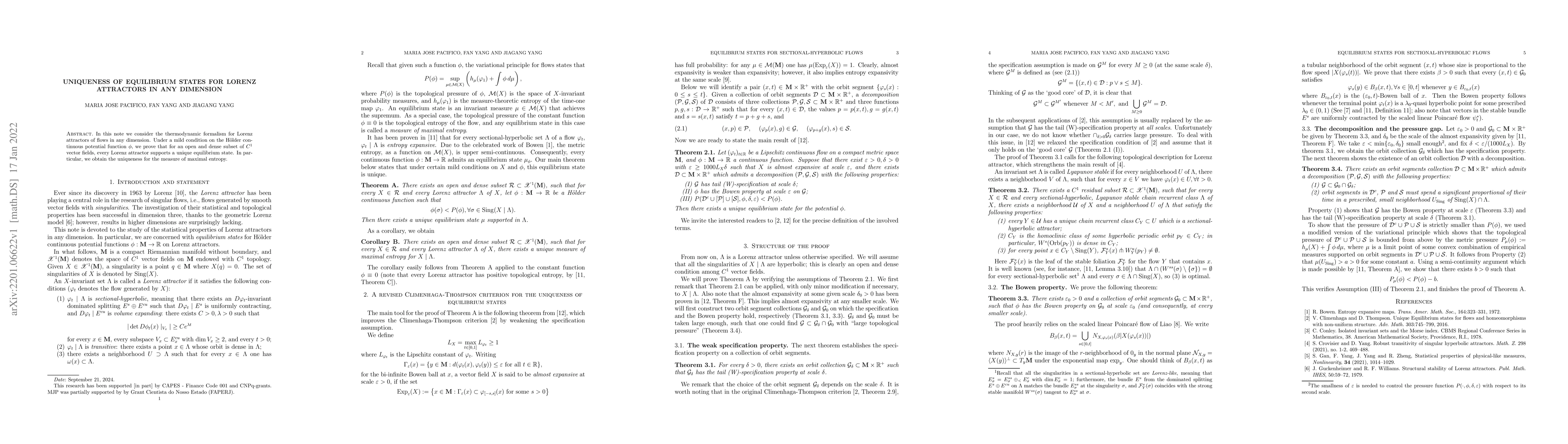 Thumbnail for Uniqueness of equilibrium states for Lorenz attractors in any dimension