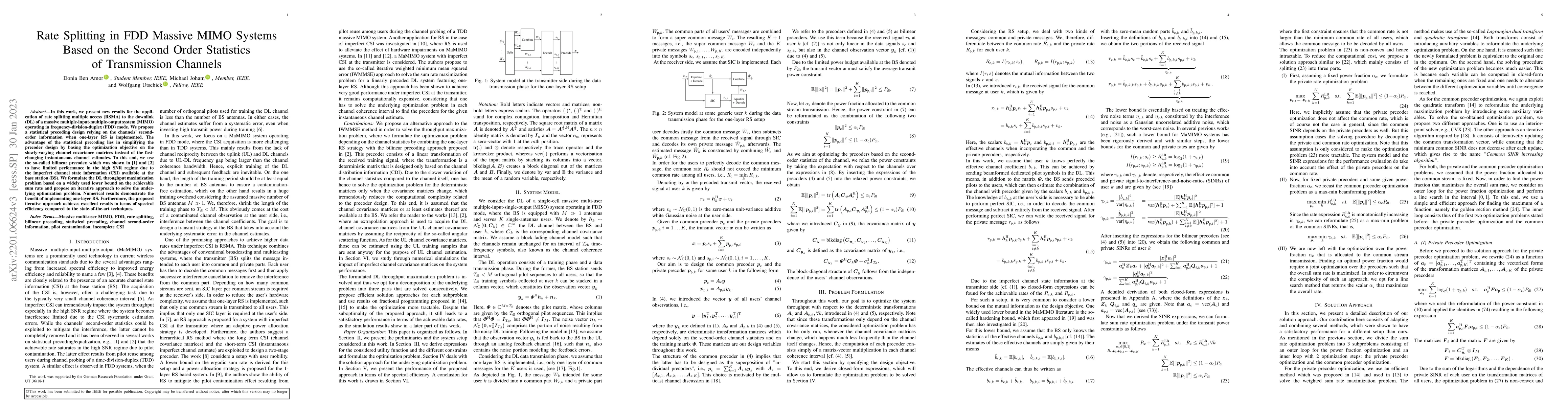 Thumbnail for Rate Splitting in FDD Massive MIMO Systems Based on the Second Order
  Statistics of Transmission Channels