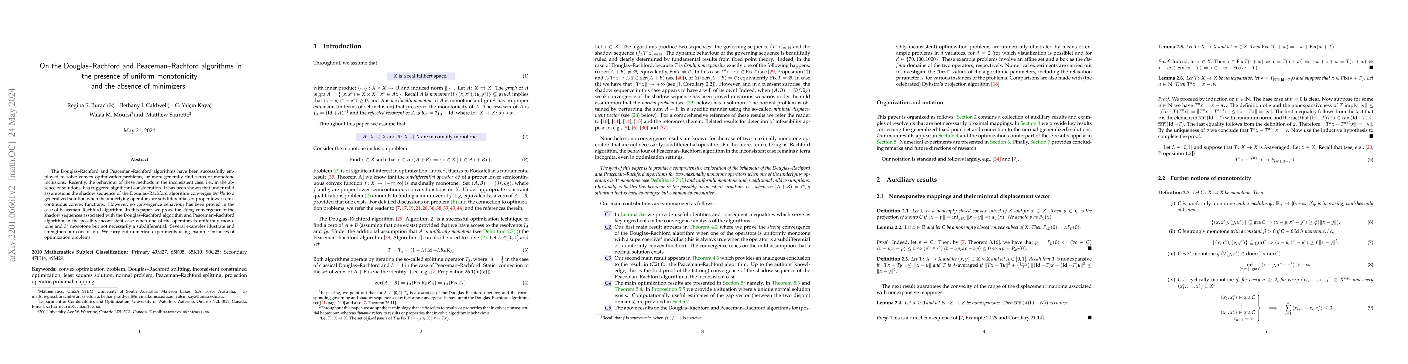 Thumbnail for On the Douglas-Rachford and Peaceman-Rachford algorithms in the presence
  of uniform monotonicity and the absence of minimizers
