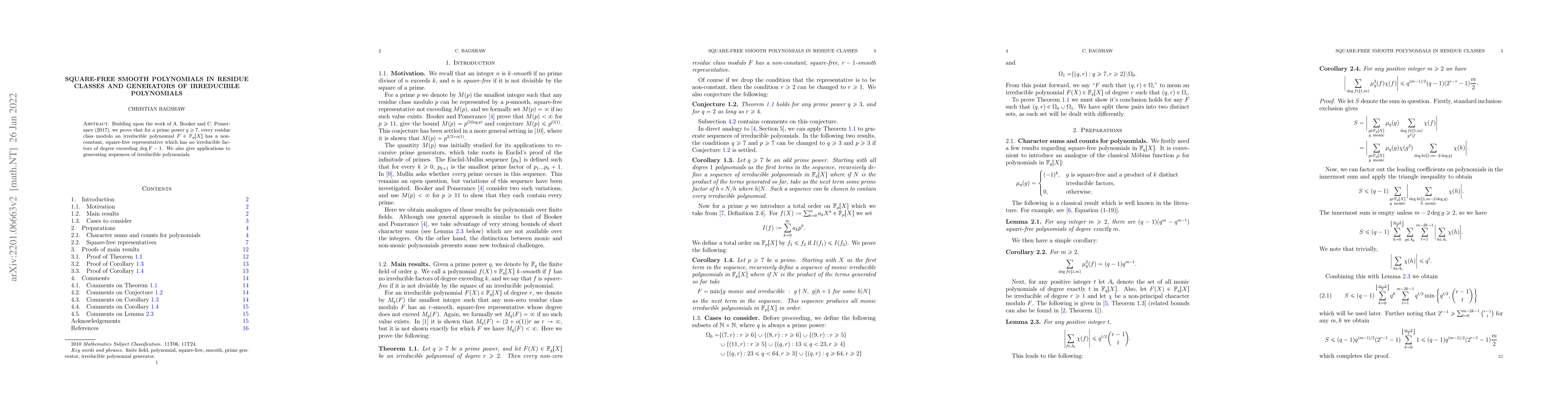 Thumbnail for Square-free smooth polynomials in residue classes and generators of
  irreducible polynomials