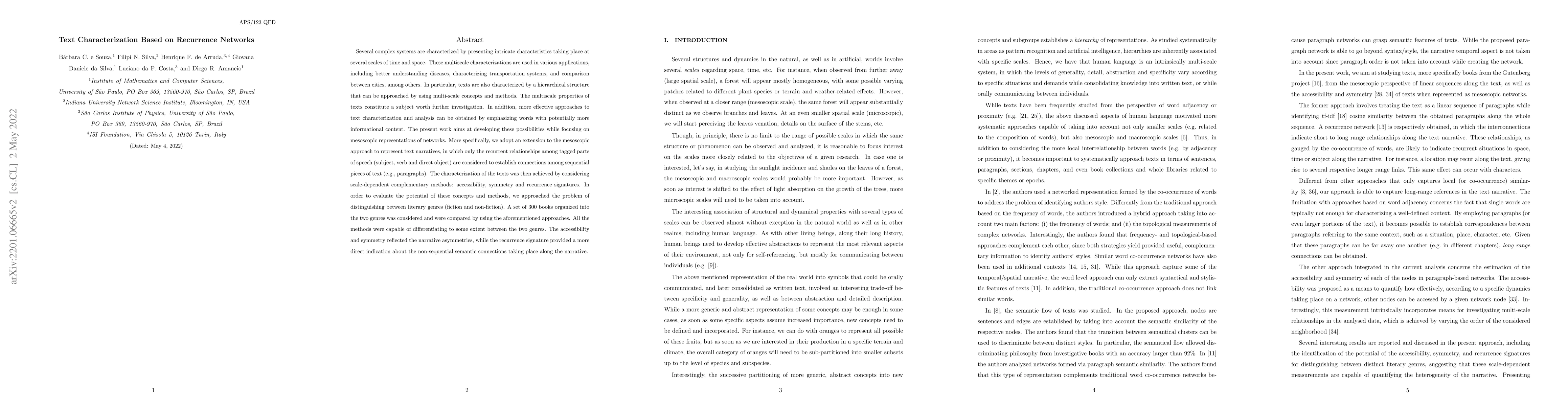 Thumbnail for Text characterization based on recurrence networks