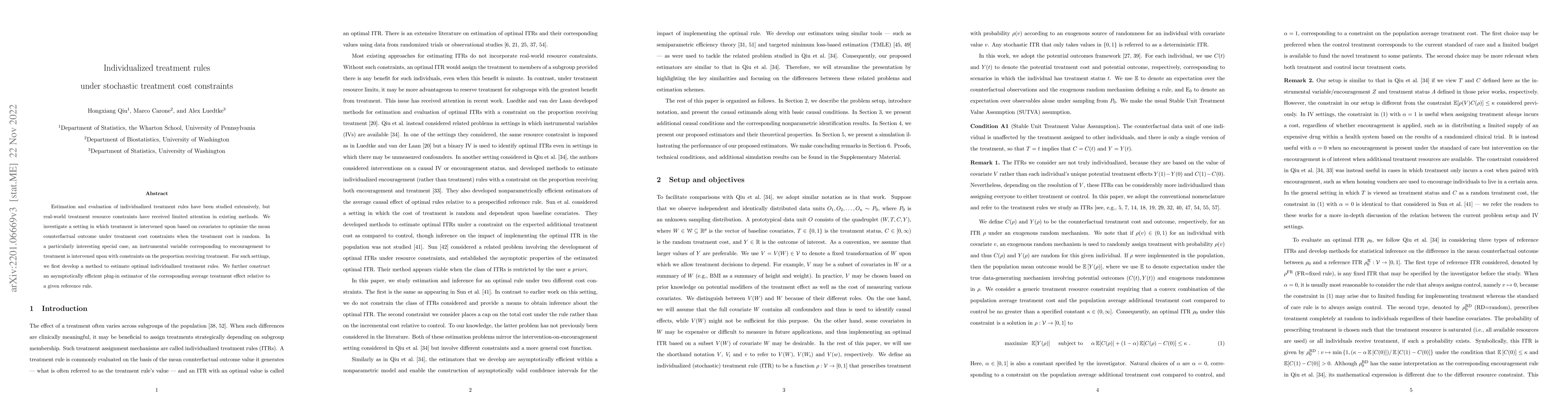 Thumbnail for Individualized treatment rules under stochastic treatment cost
  constraints