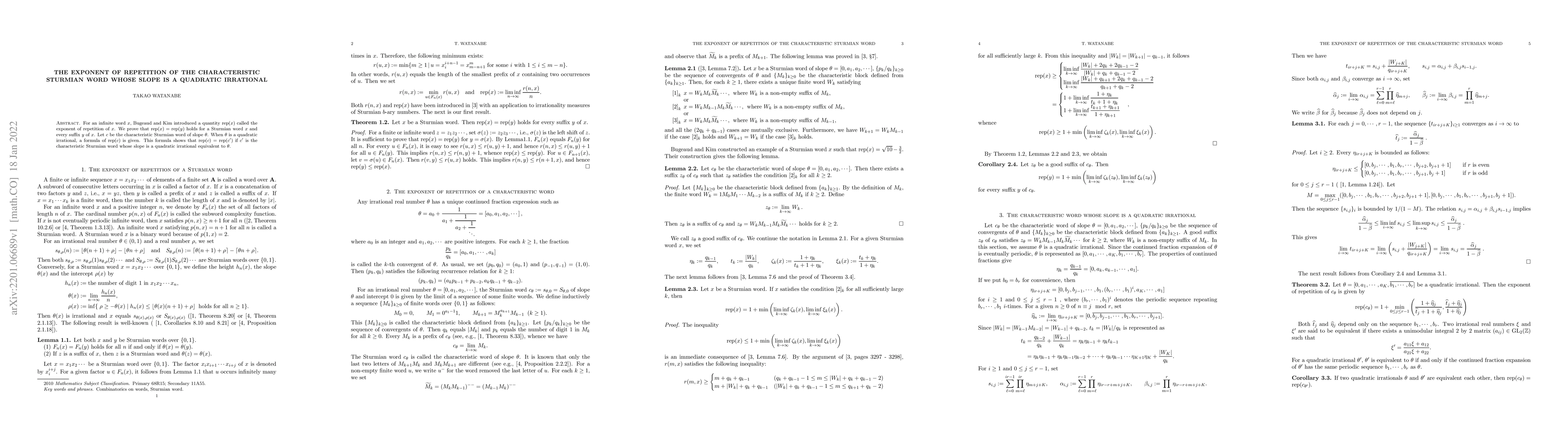 Thumbnail for The exponent of repetition of the characteristic Sturmian word whose
  slope is a quadratic irrational
