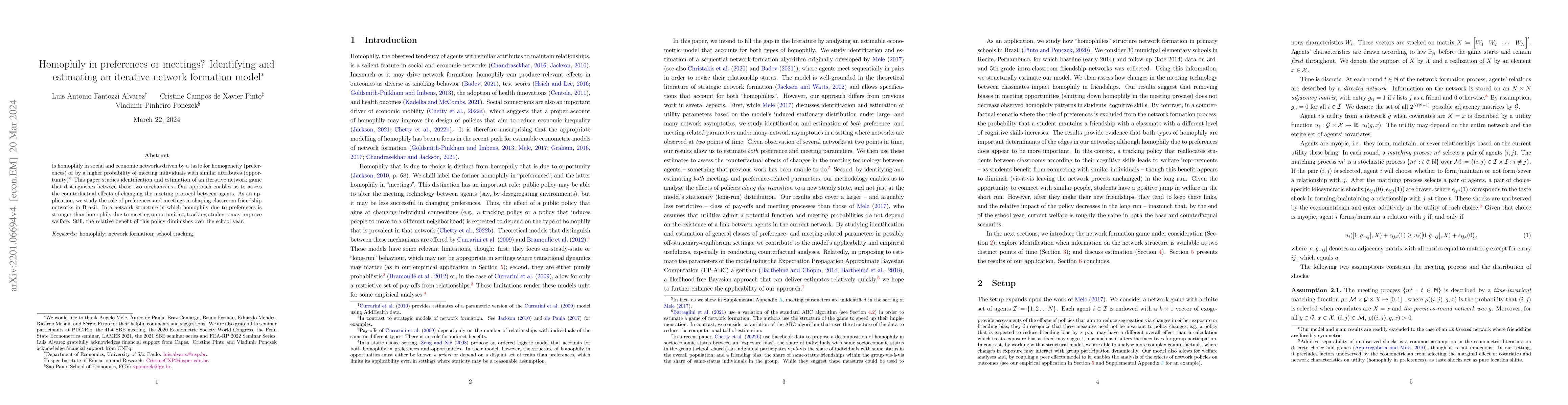 Thumbnail for Homophily in preferences or meetings? Identifying and estimating an
  iterative network formation model