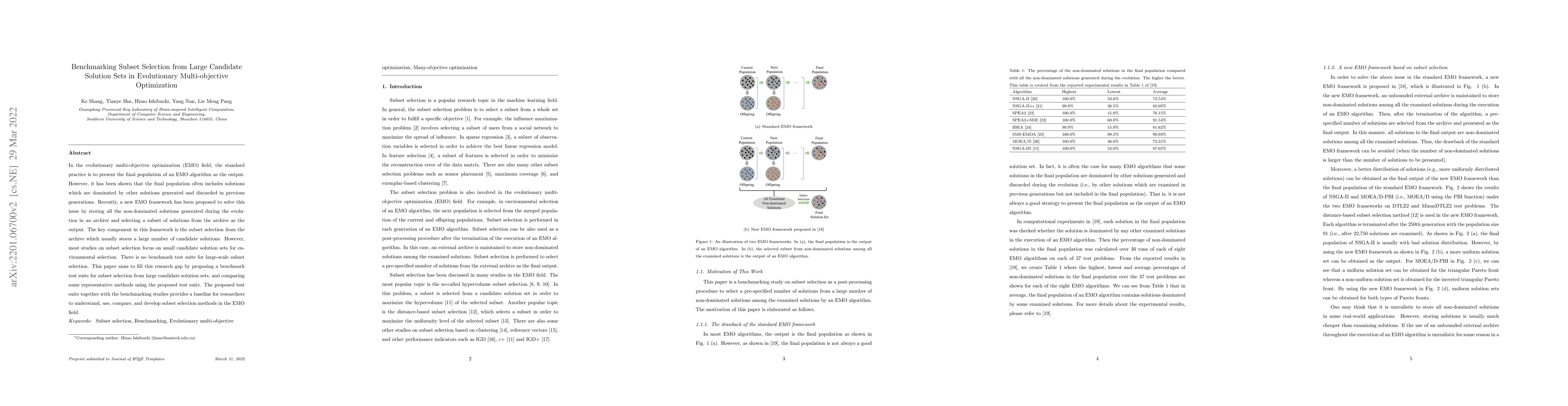 Thumbnail for Benchmarking Subset Selection from Large Candidate Solution Sets in
  Evolutionary Multi-objective Optimization