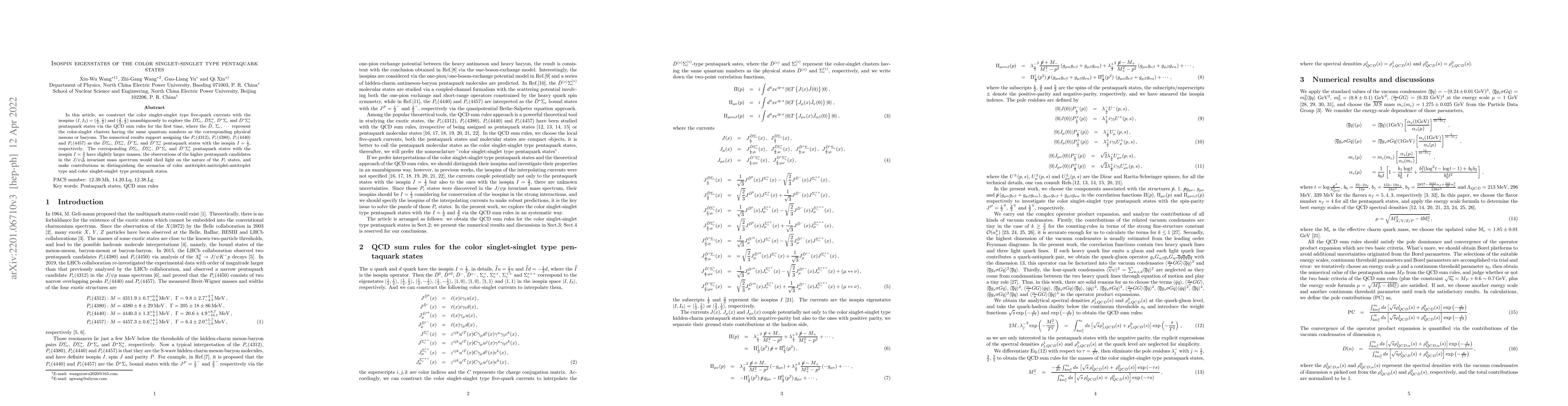 Thumbnail for Isospin eigenstates of the color singlet-singlet type pentaquark states