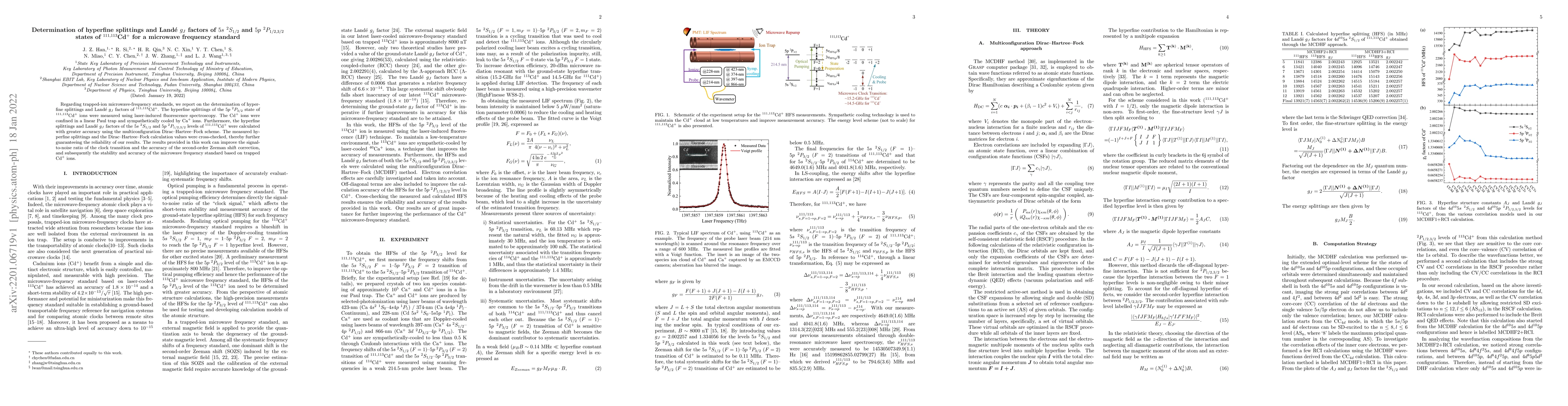 Thumbnail for Determination of hyperfine splittings and Land\'{e} $g_J$ factors of
  $5s~^2S_{1/2}$ and $5p~^2P_{1/2,3/2}$ states of $^{111,113}$Cd$^+$ for a
  microwave frequency standard