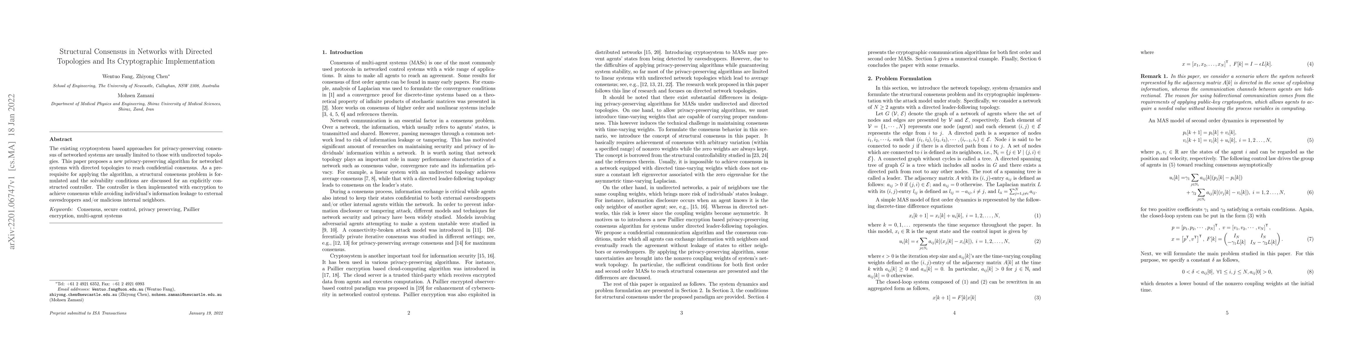Thumbnail for Structural Consensus in Networks with Directed Topologies and Its
  Cryptographic Implementation