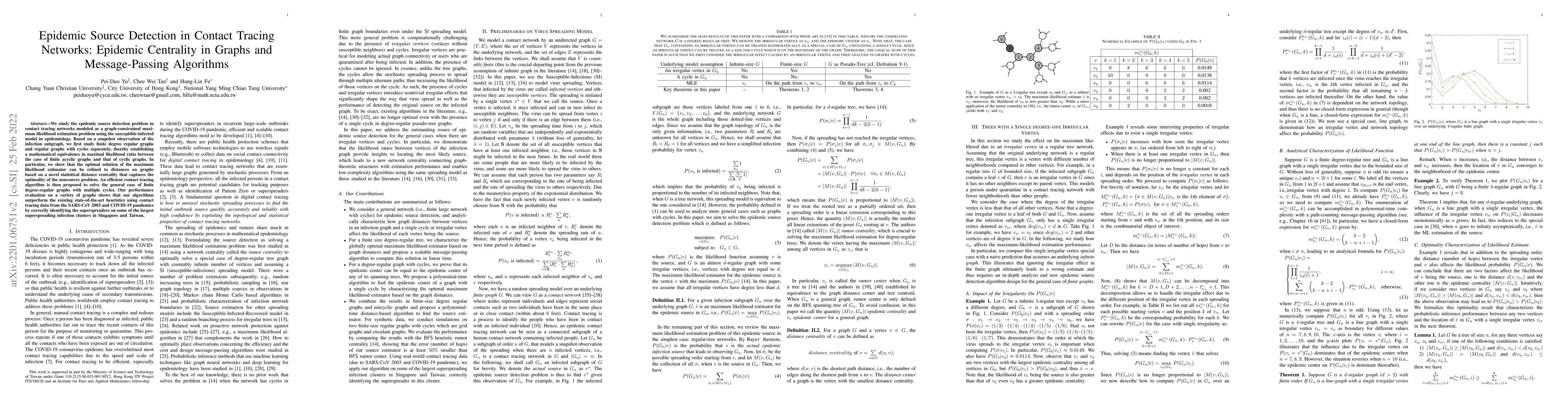 Thumbnail for Epidemic Source Detection in Contact Tracing Networks: Epidemic
  Centrality in Graphs and Message-Passing Algorithms