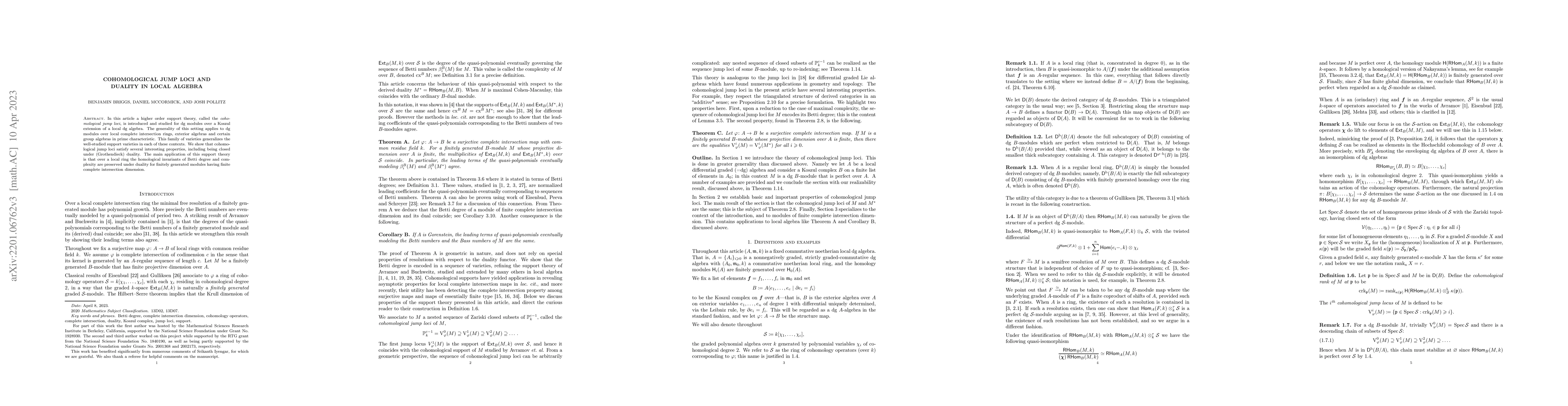 Thumbnail for Cohomological jump loci and duality in local algebra